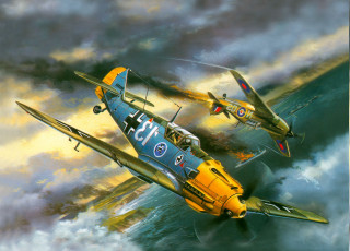 Airplanes flying sky clouds water - their wing free wallpaper