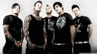 Tattooed men group white wall - biomechanical free wallpaper
