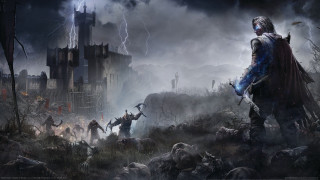 Man blue robe zombies castle - lightning free wallpaper