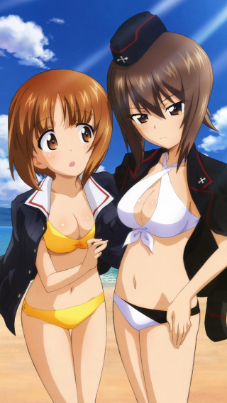 Anime girls beach military sailor - the beach free wallpaper