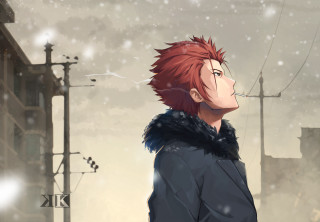 Man red hair black jacket 2 - his mouth free wallpaper