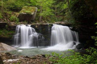 Waterfall rock outcropping nature puzzle - a bunch of water free wallpaper