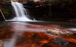 Waterfall red substance rocks foreground - an airbrush painting free wallpaper