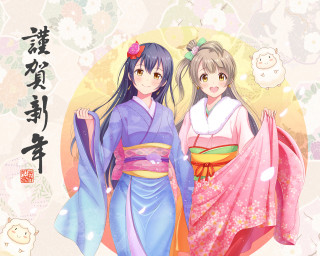 Women kimonos teddy bear circular - asian character free wallpaper