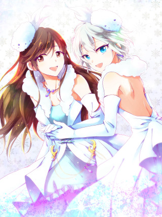 Anime girls white dresses long - a detailed painting free wallpaper