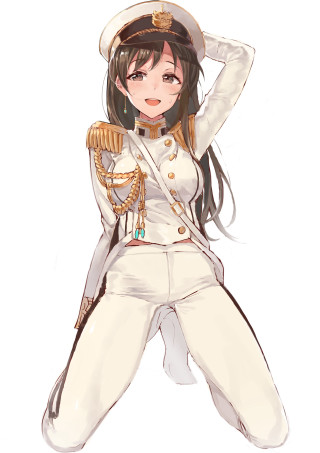 Woman uniform hat arms behind - her hand behind her head free wallpaper