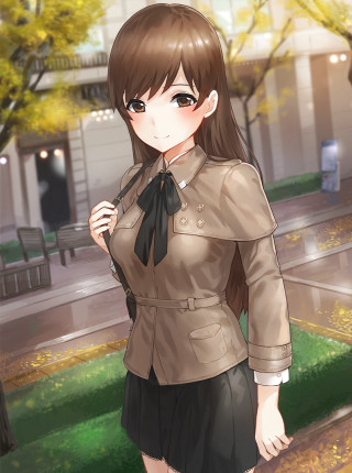 Woman brown jacket black skirt - brown free wallpaper