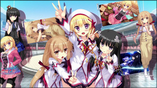 Anime girls group building clock - rayonism free wallpaper for desktop