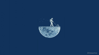 Moon man standing broom boat - moon free wallpaper