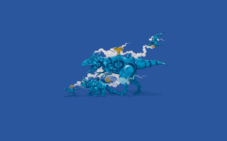 Blue robot star clouds pixel - chris labrooy free wallpaper