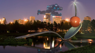 Giant orange ball metal sculpture - cherryl fountain free wallpaper