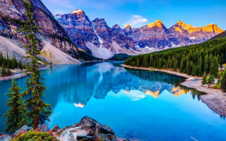 Mountain lake trees background blue 2 - a mountain lake free wallpaper