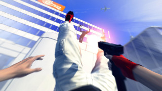Person reaching building sky plane - action painting free wallpaper