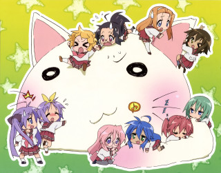 Anime characters cat shaped object - a yellow background behind free wallpaper