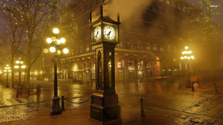 Clock tower city street night 2 - the sidewalk free wallpaper