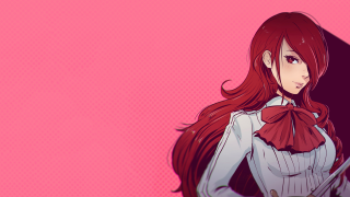 Woman red hair bow tie 2 - flowing hair free wallpaper