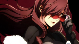 Woman longhair redglasses cellphone animeportrait - her ear free wallpaper