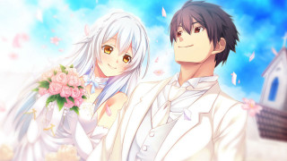 Anime couple characters building flowers - serial art free wallpaper
