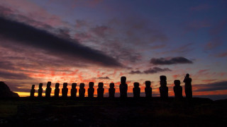Sunset moai statues field sky - david annand free wallpaper