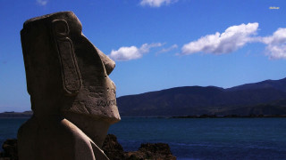 Statue face head water mountains - sculpture free wallpaper