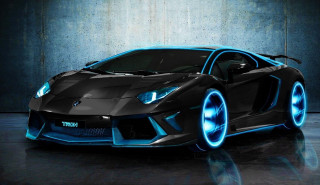 Black sports car blue lights 7 - a concrete wall free wallpaper