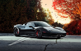 Black sports car autumn red - overhead free wallpaper