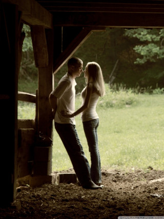 Man woman barn horse cow - romantic free wallpaper