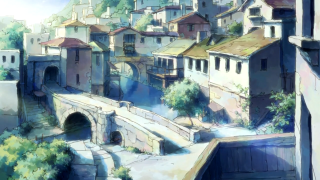 City bridge buildings river painting - a bridge and buildings free wallpaper