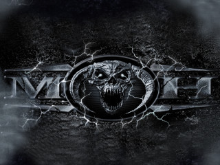Skull logo lightning bolts black - biomechanical free wallpaper