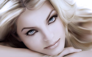 Blonde blueeyes smiling pose photorealistic - shaded free wallpaper