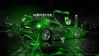 Green car neon glow monster - abstract art free wallpaper
