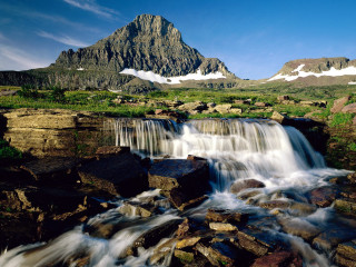 Waterfall mountain blue sky clouds - alson s. clark free wallpaper
