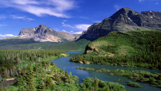 River forest hillside mountains sky - a lush green forest free wallpaper