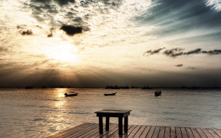 Wooden dock boats cloudy sky - the dock free wallpaper