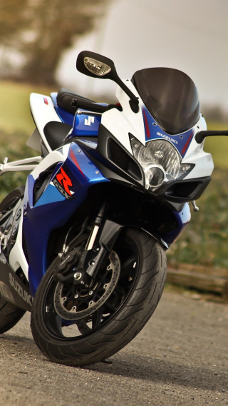 Blue white motorcycle parked road 3 - the side of a road next free wallpaper
