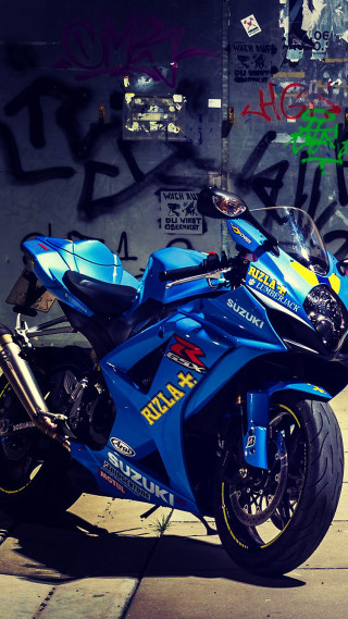 Blue motorcycle graffiti wallsidewalk photorealism - vivid free wallpaper