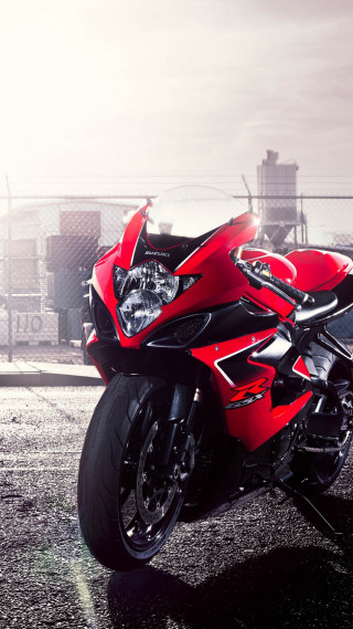 Red motorcycle parking lot fence 2 - feature free wallpaper