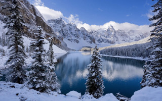 Lake snow mountains forest winter - a mountain range free wallpaper