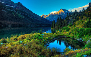 Mountain lake trees grass blue 4 - a mountain lake free wallpaper
