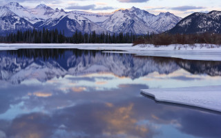 Lake mountains snow covered shore - a snow free wallpaper for desktop