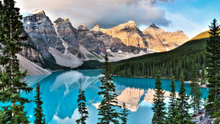 Mountain lake trees cloudy sky 4 - a cloudy sky above free wallpaper