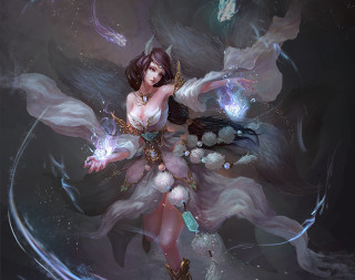 Woman sword wings fantasy scene - league of legends concept art free wallpaper