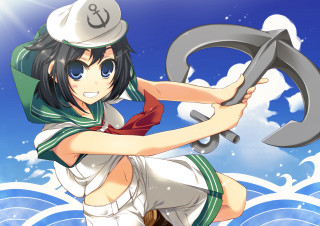 Woman sailor hammer anchor blue - free ship wallpaper