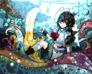 Girl gun water bubbles wolf - lineart free wallpaper