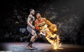 Basketball players flames court spectators - two basketball player free wallpaper
