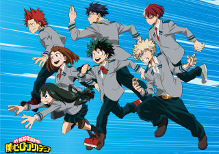 Group jumping suits hands air - their hands in free wallpaper