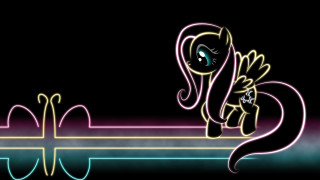 Little pony flying long tail - synthwave free wallpaper