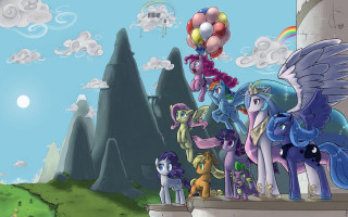 Ponies balloons mountain ledge group - balloon free wallpaper