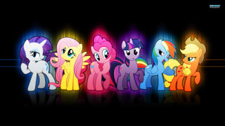 Little ponies row black background - epic composition free wallpaper