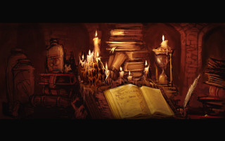 Fireplace book candles mantle painting - fantasy art free wallpaper